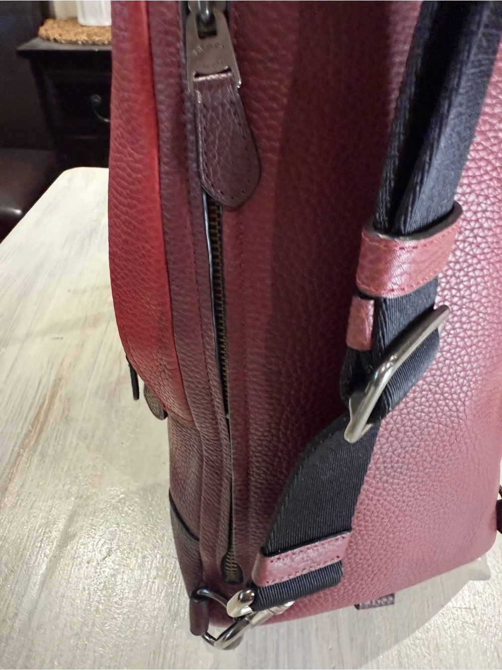 Coach Men's Manhattan Derby Tote Burgundy Leather Sling Backpack
